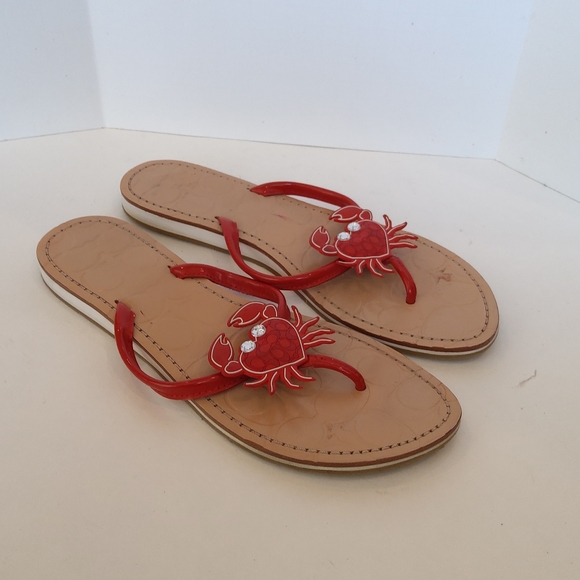 Rare Coach Marina red crab rhinestones thong flip flop sandals - Picture 2 of 10